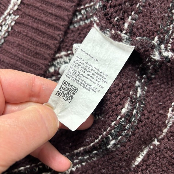 Calvin Klein Women's L Maroon Textured Stripe Relaxed Sweater Preppy Cozy - Picture 3 of 5